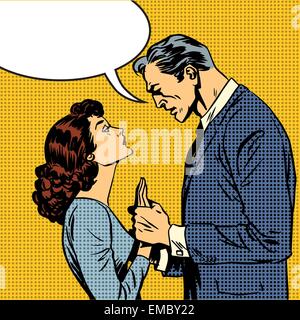 Les amoureux de l'homme et la femme ont un grave conflit d'amour parler bd pop art retro style demi-teinte. Imitation de vieux illustration Illustration de Vecteur