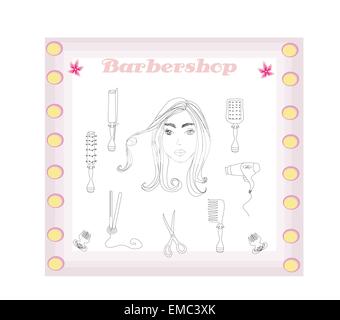 Salon de coiffure et coiffeur doodle set Illustration de Vecteur