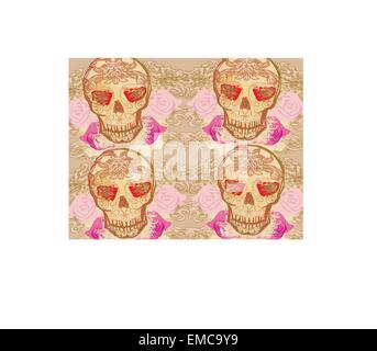 Crâne et fleurs Le Jour des Morts Seamless Background Illustration de Vecteur