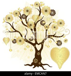 Arbre décoratif valentine Gold Illustration de Vecteur