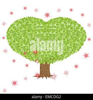 Arbre vert avec la couronne en forme de coeur Illustration de Vecteur