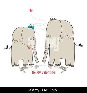 Deux éléphants amoureux, carte de souhaits de la Saint-Valentin et nous Illustration de Vecteur