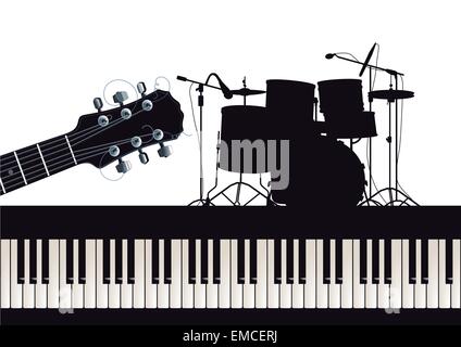 Guitare, piano et batterie Illustration de Vecteur