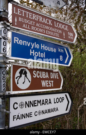 L'Irlande, Galway, le Connemara, Co Letterfrack, attraction touristique la signalisation routière sur le Connemara Loop Banque D'Images