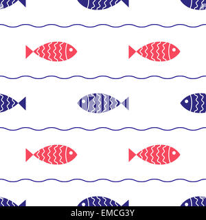 Motif nautique transparente avec le poisson. Banque D'Images