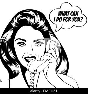 Femme la causerie au téléphone, pop art illustration Illustration de Vecteur