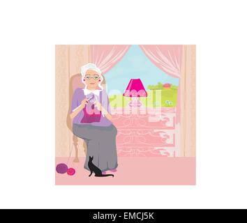 Senior woman knitting Illustration de Vecteur