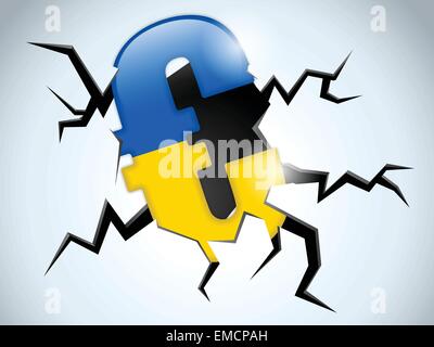 Crise de l'argent Euro Drapeau Ukraine Crack sur le plancher Illustration de Vecteur