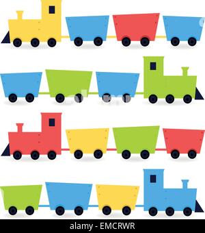 Dessin animé enfantin trains colorés isolated on white Illustration de Vecteur