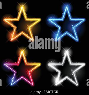 Néon brillant jeu de quatre étoiles Illustration de Vecteur