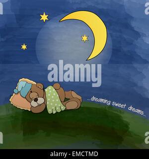 Bébé ours dormir sur l'herbe Illustration de Vecteur