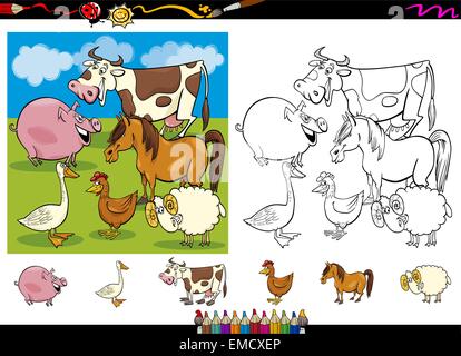 Les animaux de ferme jeu de coloriage Illustration de Vecteur