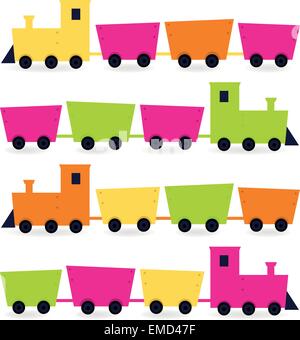 Jeu de trains colorés isolé sur blanc ( rose, orange, vert ) Illustration de Vecteur