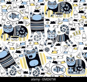 Funny cats seamless background Illustration de Vecteur