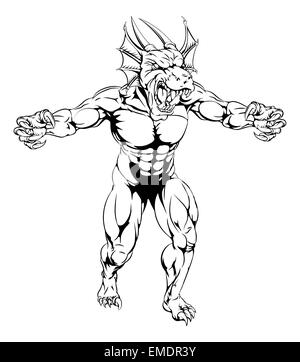 Un dragon rouge moyen difficile caractère mascot sport avec toutes griffes dehors Banque D'Images