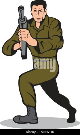 Soldat visant Sub-Machine Gun Cartoon Illustration de Vecteur