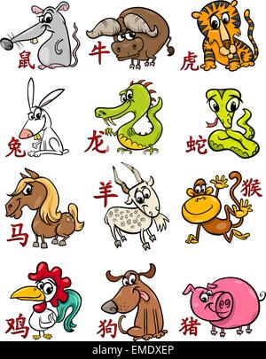 Zodiaque chinois horoscope signes défini Illustration de Vecteur