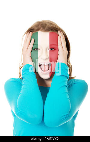 Femme avec drapeau Mexique sur le visage. Banque D'Images