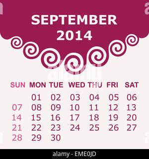 Calendrier de septembre 2014 avec conception spiralée - vector illustration Illustration de Vecteur