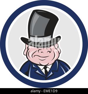 Homme portant Top Hat Smiling Cartoon Cercle Illustration de Vecteur