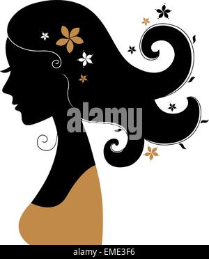 Silhouette de femme rétro avec des fleurs dans les cheveux Illustration de Vecteur
