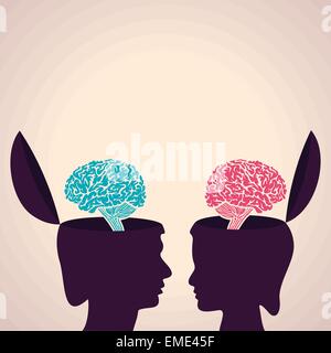 Illustration du concept de la pensée-tête humaine avec le cerveau Illustration de Vecteur