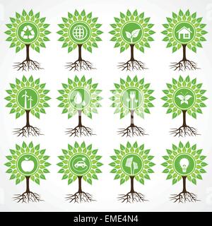 Ensemble d'icônes sur stock eco arbre vecteur Illustration de Vecteur
