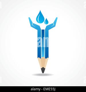 Concept d'économiser de l'eau avec un crayon mains stock vector Illustration de Vecteur