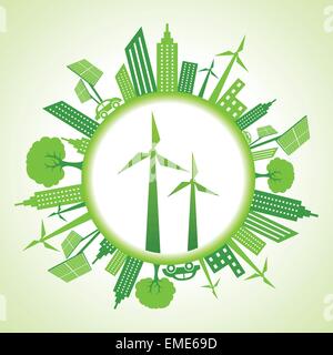 Vue urbaine avec Eco wind mill stock vector Illustration de Vecteur