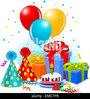 Anniversaire cadeaux et décoration Illustration de Vecteur