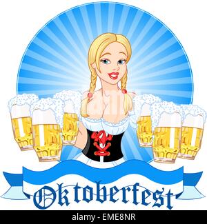 On y sert de la bière Oktoberfest girl Illustration de Vecteur