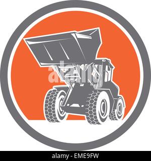 Chargeur Avant Digger Excavator Retro Circle Illustration de Vecteur