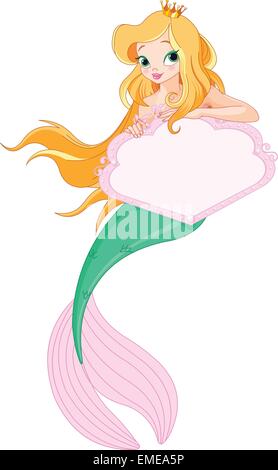 Cute Mermaid holding sign Illustration de Vecteur