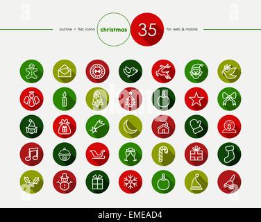 Télévision Noël icons set Illustration de Vecteur