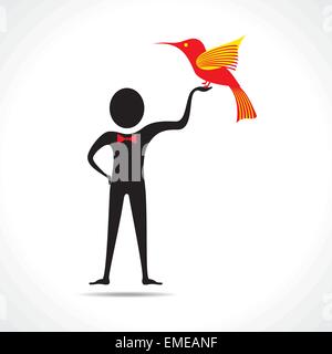 Homme tenant un oiseau vecteur icône Illustration de Vecteur