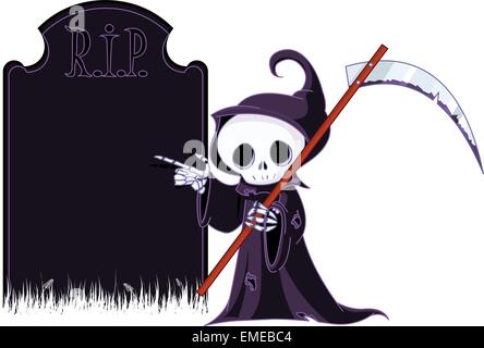 Grim Reaper pointant de tombstone Illustration de Vecteur