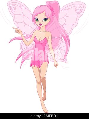 Cute pink fairy pointing Illustration de Vecteur