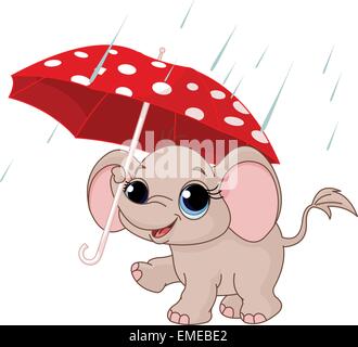 Cute baby elephant under umbrella Illustration de Vecteur