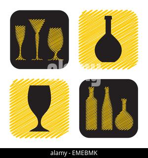 Verre de vin à la main et bouteille icon collection Illustration de Vecteur