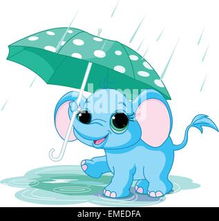 Cute baby elephant under umbrella Illustration de Vecteur