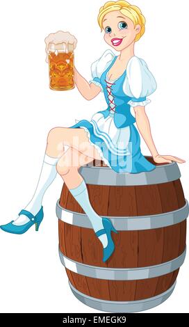 Fille de l'Oktoberfest sur le fût Illustration de Vecteur