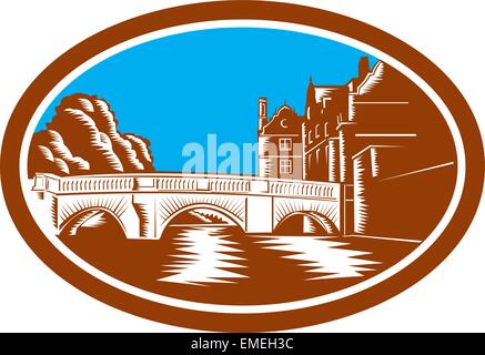 Trinity College Cambridge Pont gravure sur bois Illustration de Vecteur