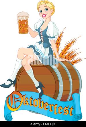 Fille de l'Oktoberfest sur le fût Illustration de Vecteur