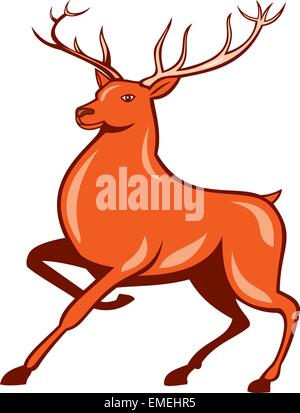 Red Deer Stag Marche côté Cartoon Illustration de Vecteur