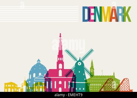 Destination Danemark Voyage landmarks skyline background Illustration de Vecteur