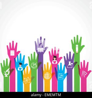 Les icônes de l'éducation sur la main de vecteur stock Illustration de Vecteur