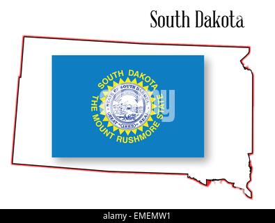 Carte de l'État du Dakota du Sud et d'un drapeau Illustration de Vecteur