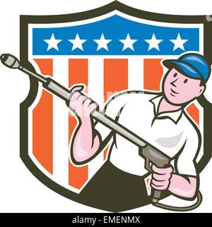 L'eau de lavage sous pression Blaster USA Flag Cartoon Illustration de Vecteur