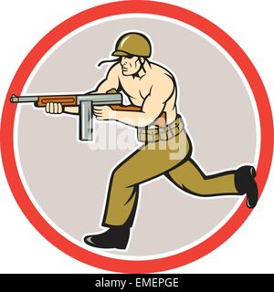 La Seconde Guerre mondiale Soldat American Tommy Gun Illustration de Vecteur