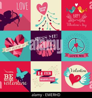 Happy Valentines Day Greeting card set Illustration de Vecteur